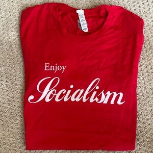 NWOT Bella Canvas Tee Enjoy Socialism T-shirt Red White letters funny shirt